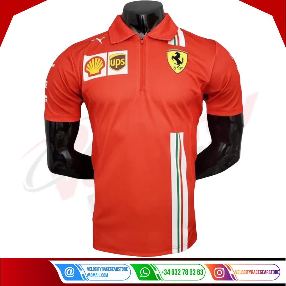 2021 Ferrari Formula One Racing Polo Zipper Shirt - Velocity Racegear-2021 Ferrari Formula One Racing Polo Zipper Shirt - Velocity Racegear-F1 Polo Shirts