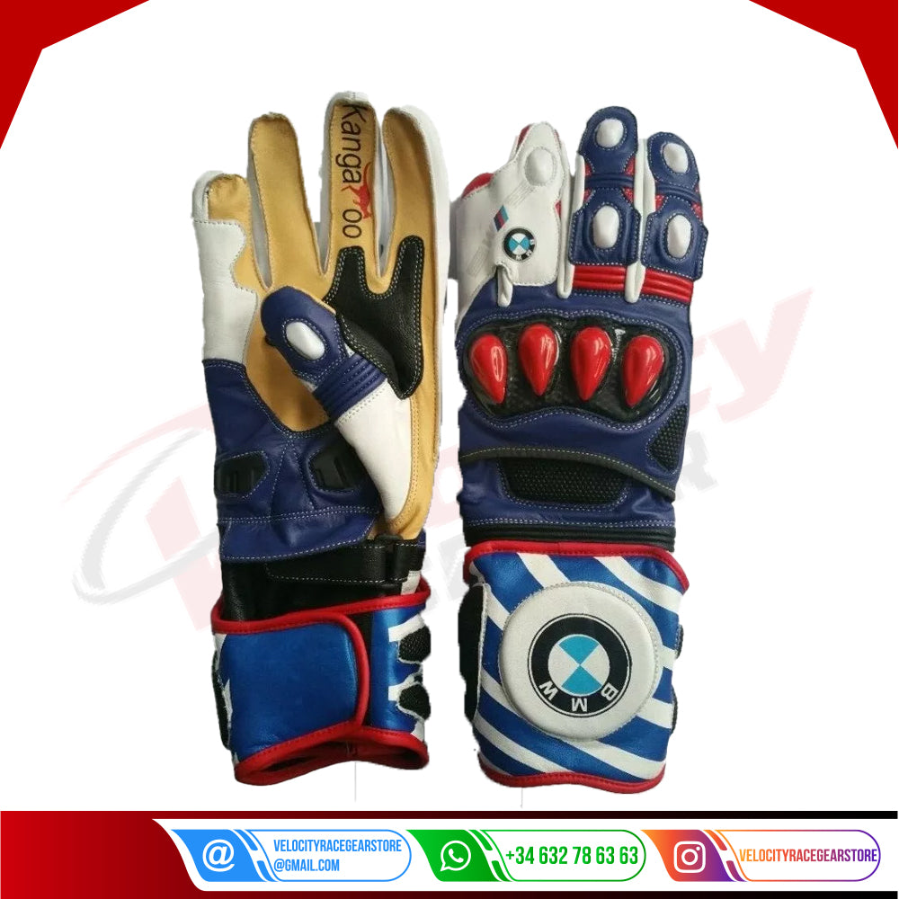 BMW BLUE MOTOGP LEATHER GLOVES MOTORBIKE LEATHER MOTORCYCLE BIKERS GLOVES - Velocity Racegear-null