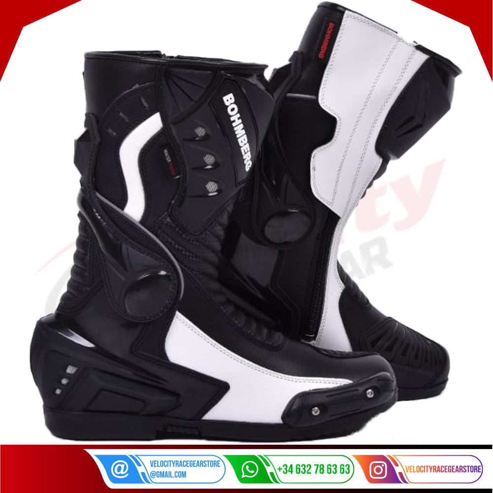 BOHMBERG®, Mens Motorcycle Boots Heavy Duty Leather with Exposed Hard Shell Protectors Waterproof Leather Sports Boots