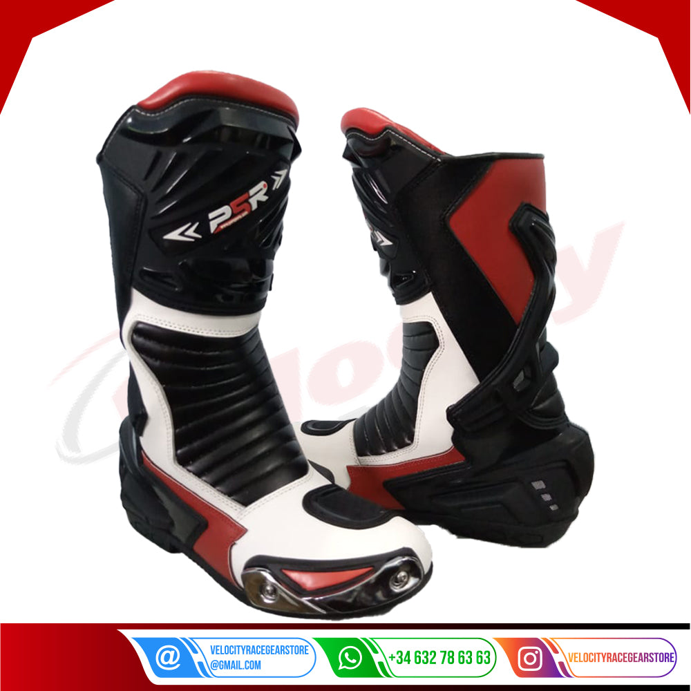 Biking Brotherhood White & Red Microfiber Leather Boot