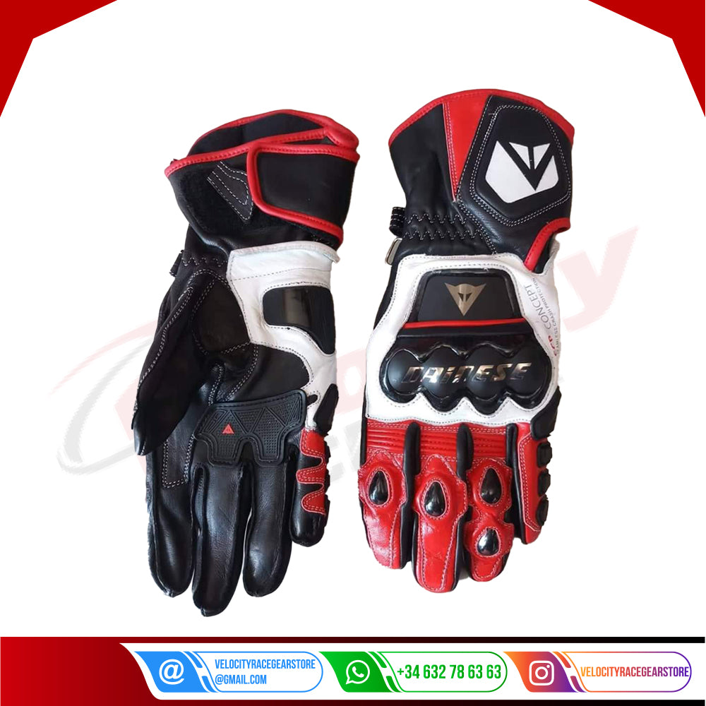 DAINESE 4 STROKE LONG GLOVES WHITE RED BLACK - Velocity Racegear-null