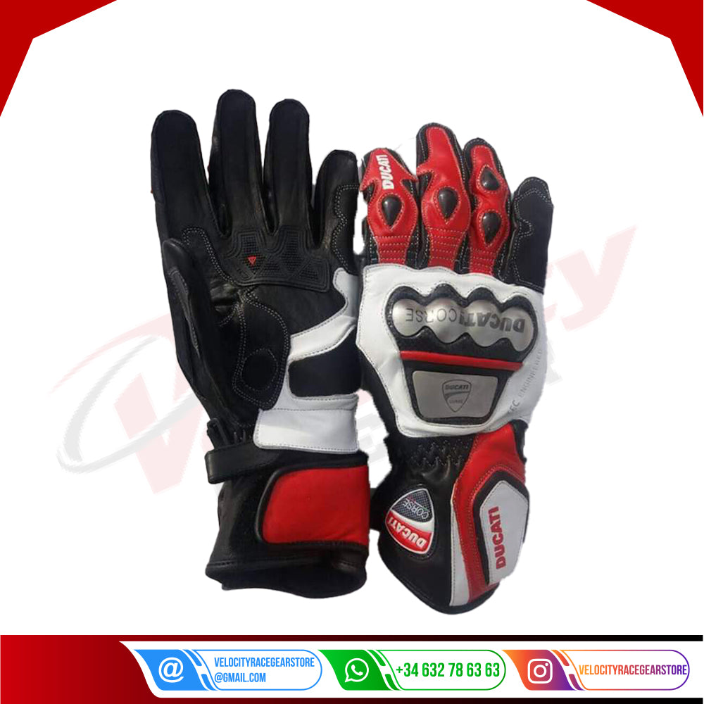 Ducati Corse Motorbike Genuine Leather Gloves Motorcycle Kart Racing Gloves Moto - Velocity Racegear-null