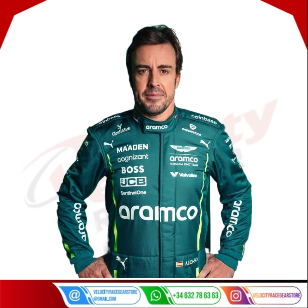 Fernando Alonso 2025 Aston Martin Aramco F1 Team Racing Suit - Velocity Racegear-Sebastian Vettel Aston Martin F1 drivers 2021 Race Suit - Velocity Racegear-F1 Racing Suit