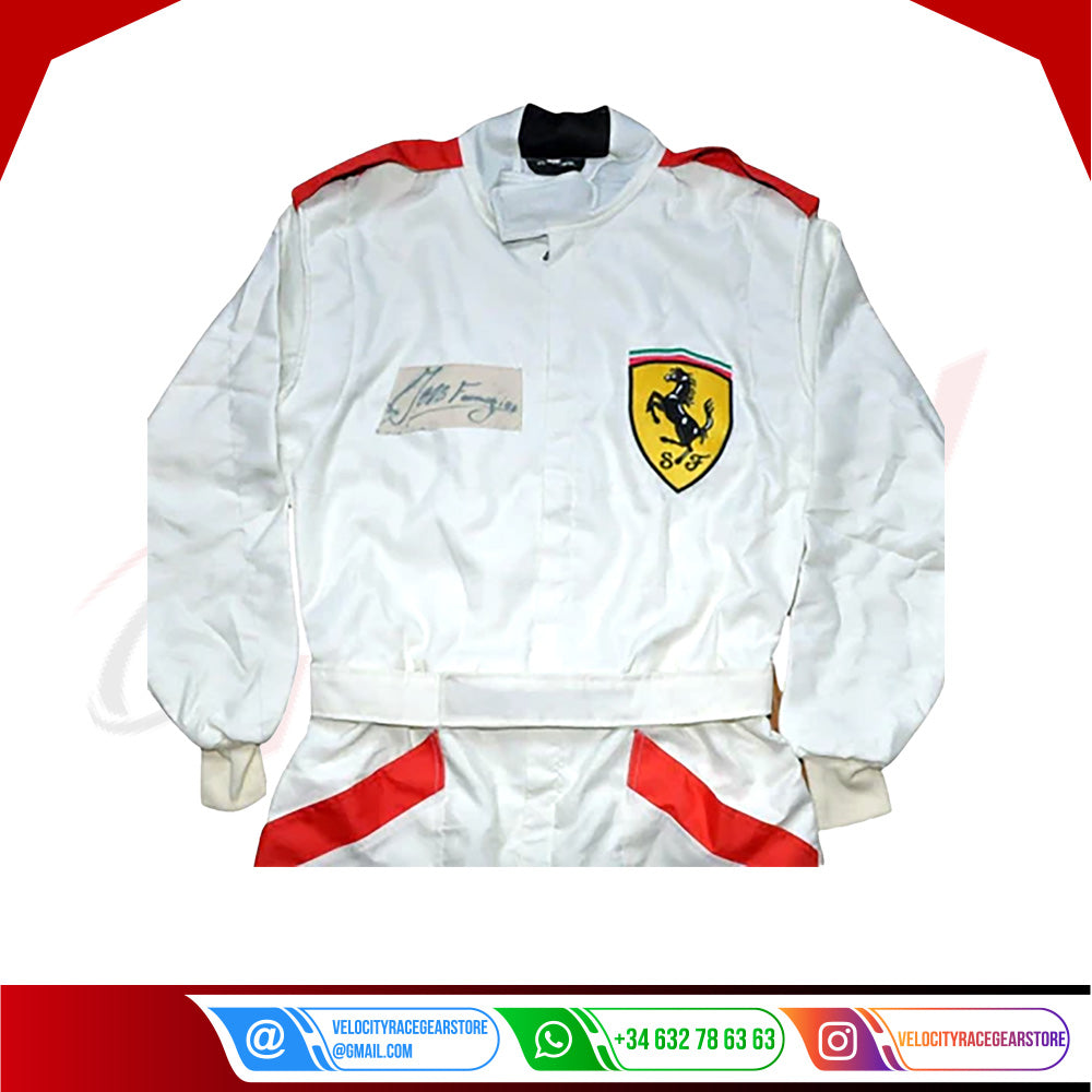 Juan Manuel Fangio SIGNED VINTAGE FERRARI F1 REPLICA Race SUIT - Velocity Racegear-Juan Manuel Fangio SIGNED VINTAGE FERRARI F1 REPLICA Race SUIT - Velocity Racegear-F1 Racing Suit