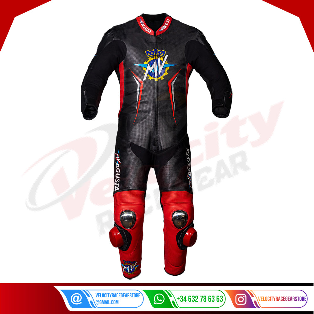 MV Agusta Black and Red Leather Race Suit - Velocity Racegear-null
