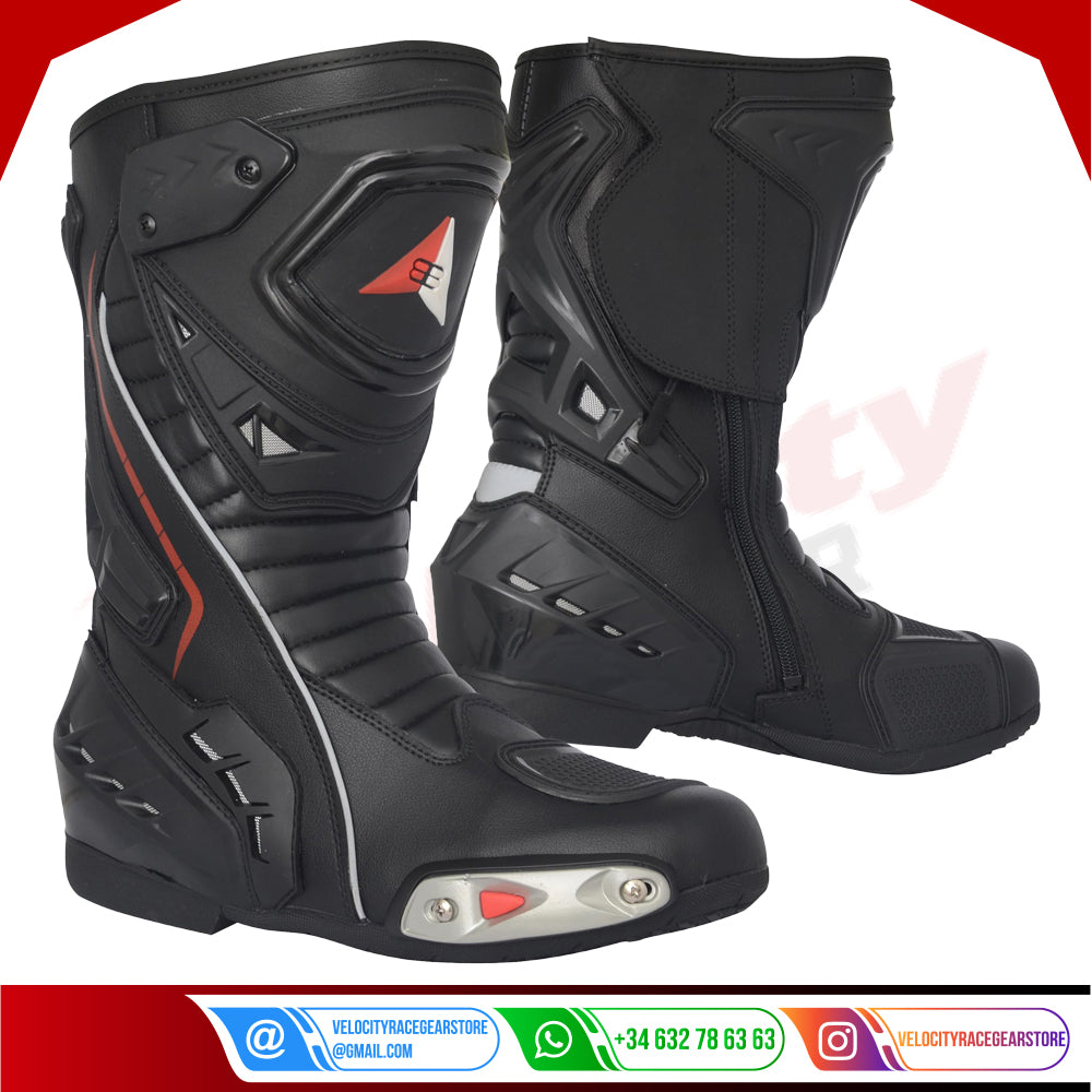 Men's Motorcycle Boots, Sports Boots Made of Leather, Motorcycle Shoes, Waterproof Made of Heavy Leather with Hard Shell Protectors