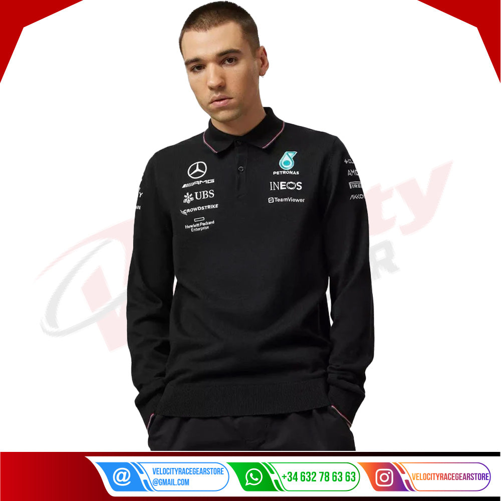 Mercedes-AMG Petronas 2023 Team Longsleeve Polo - Velocity Racegear-Mercedes-AMG Petronas 2023 Team Longsleeve Polo - Velocity Racegear-F1 Polo Shirts