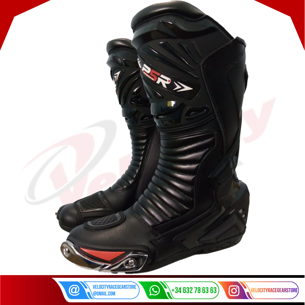 Motorbike Motorcycle Men Leather Racing Sports Shoes Boots MN-031 Full Black - Velocity Racegear-null