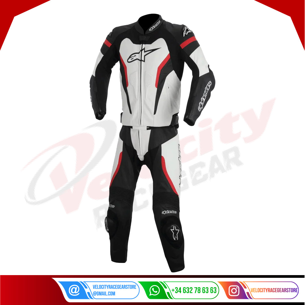 Tuta Motorbike Leather Suit Professional Alpinestars MOTEGI Black White Red - Velocity Racegear-null