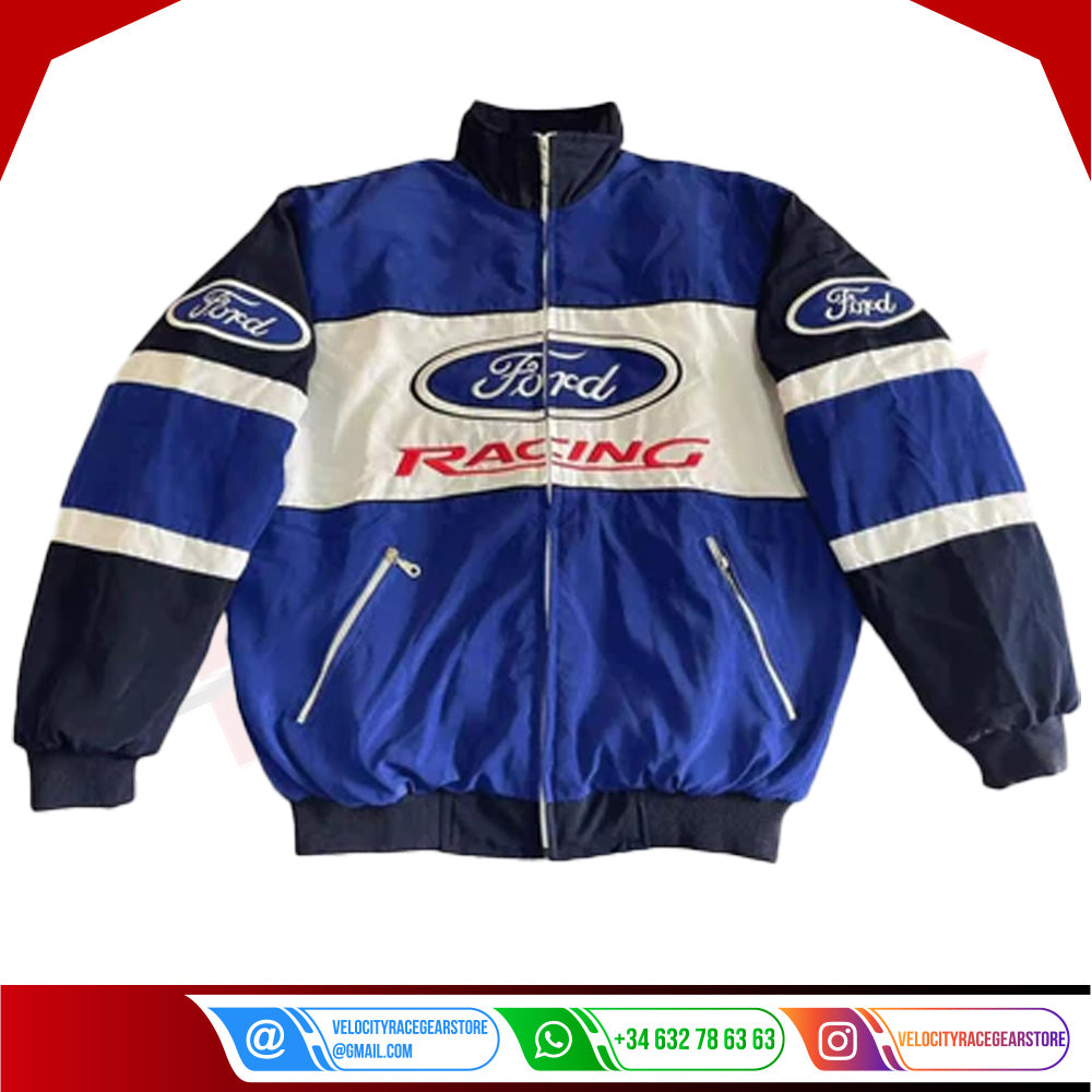 Vintage Ford F1 Racing Embroidered Bomber Jacket - Velocity Racegear-Vintage Ford F1 Racing Embroidered Bomber Jacket - Velocity Racegear-F1 jacket